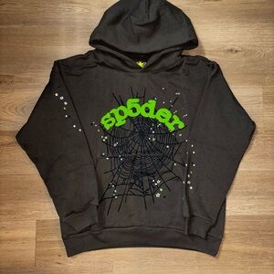 Sp5der Black Hoodie with Web Design